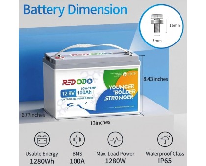 Батарея ﻿аккумуляторная Redodo LiFePO4 12.8V 100Ah