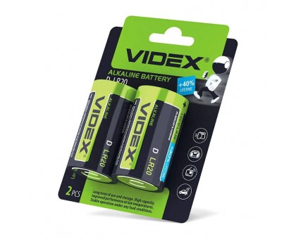 Щелочные ﻿батарейки Videx LR20/D BLISTER CARD 2 шт 4820118291628