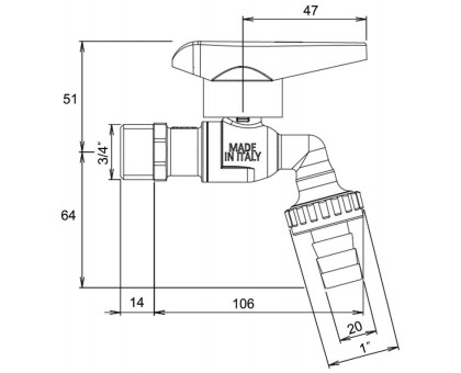 Садовий кран для поливу Icma 3/4" З №598 (89598AE12) з антизамерзанням
