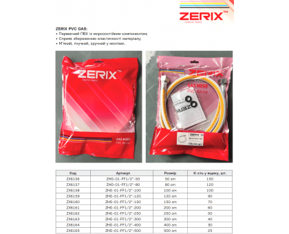 Газовый шланг белый ZERIХ ПВХ ZHG-01-FF1/2"-050 1/2" ГГ 50 см (ZX6156) 
