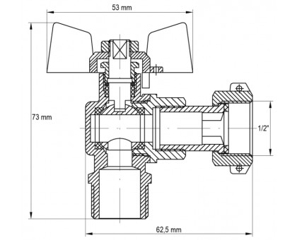 Кран газовий кутовий з накидною гайкою Koer 1/2" ЗВ KR.221.G (KR0168)