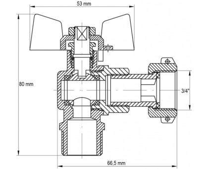 Кран газовий кутовий з накидною гайкою Koer 3/4" ЗВ KR.221.G (KR0169)