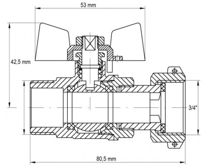Кран газовий з накидною гайкою Koer 3/4" ЗВ KR.220.G (KR0167)