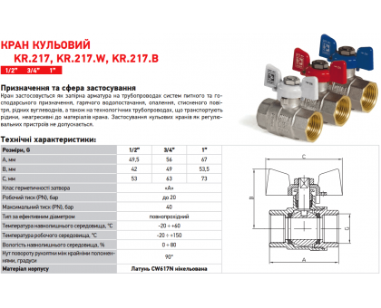 Кран кульовий KOER 1/2" ВВ KR.217.W