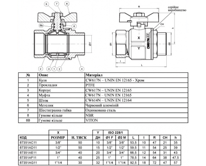 Кран шаровый ICMA 1/2" НВ (87351AD11)