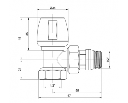Кран радиаторный угловой с антипротечкой Icma 1/2" №803+940