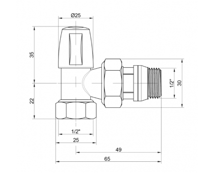 Кран радіаторний кутовий з антипротіканням Icma 1/2" №805+940 (обратка)
