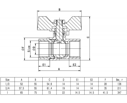Кран шаровый ITAL 1/2" ВВ PN40 (IB110110) бабочка, никель