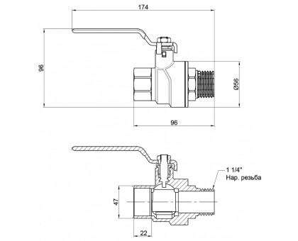﻿﻿Кран шаровый SD FORTE 1 1/4" НВ PN40 (SF605W32) 