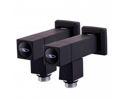 Набор кранов угловых с американкой SOLOMON LUX 1/2″ CUBE BLACK 8888 (2шт.)