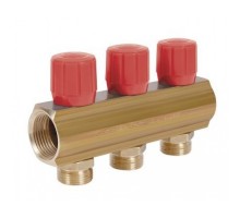 Коллектор вентильный ICMA 1"x3/4" на 3 выхода №1105 (Красный)