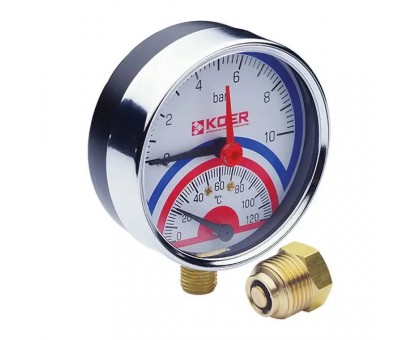 Термоманометр радиальный KOER KM.821R D=80мм (0-10 bar) 1/2''