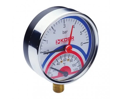 Термоманометр радиальный KOER KM.821R D=80мм (0-6 bar) 1/2''