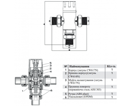 Смесительный трехходовой клапан Raftec DN20 ЗЗ 3/4" 30-60°С RTSM02
