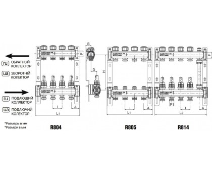 Коллектор теплого пола ROHO R804-02 1"х2 выхода