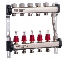 Коллектор теплого пола с байпасом ROHO R814-05 1"х 3/4"ЕК AISI304