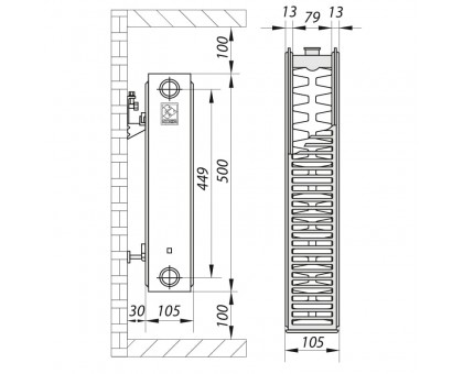 Радиатор стальной KOER 22x500x600S Б/П (RAD054)