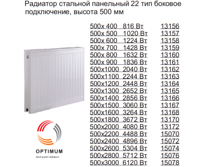 Радиатор стальной OPTIMUM 22Т 500x400 боковое подключение