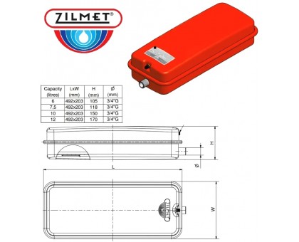 Бак Zilmet Oem-Pro 3/4" 10 л Арт. 537 3 бар 13N6001017 прямокутний для котлів 