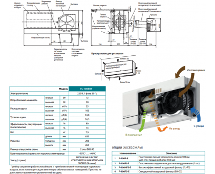 Рекуператор воздуха Mitsubishi Electric Lossnay VL-100EU5-E