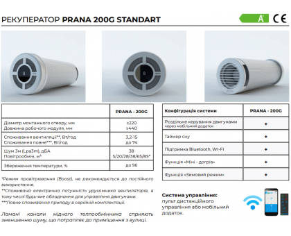 Рекуператор ПРАНА-200G STANDART