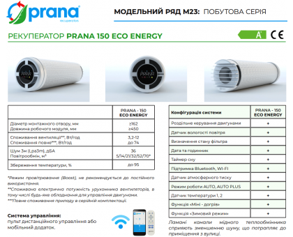 Рекуператор PRANA 150 ECO ENERGY 