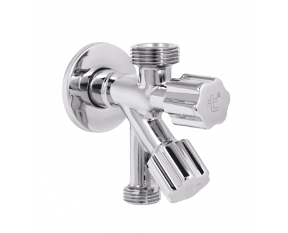 Приладовий кран кутовий подвійний Thermo Alliance Forte 1/2"Зх1/2"Зх3/4"З TAF187W151520 хром