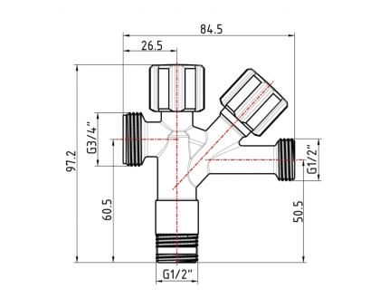 Приладовий кран кутовий подвійний Thermo Alliance Forte 1/2"Зх1/2"Зх3/4"З TAF187W151520 хром