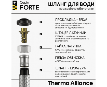 Шланг для смесителя нержавейка Thermo Alliance Forte 100 см М10x1/2" В/Н TAF387W100 (пара)