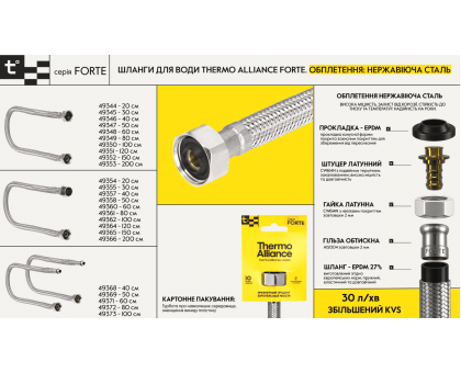 Шланг для смесителя нержавейка Thermo Alliance Forte 100 см М10x1/2" В/Н TAF387W100 (пара)