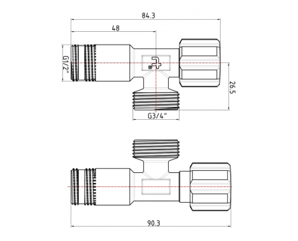 Приладовий кутовий кран Thermo Alliance Forte 1/2"З×3/4"З хром TAF341W1520 вентильний 