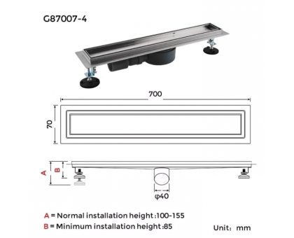 Душовий трап GAPPO G88007-4 70х800 мм 1043857