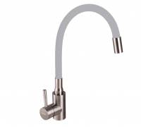 Haiba SUS 011 (HB3890) ﻿смеситель для кухни из нержавеющей стали с высоким гибким серым силиконовым изливом 