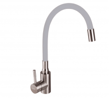 Haiba SUS 011 (HB3890) ﻿смеситель для кухни из нержавеющей стали с высоким гибким серым силиконовым изливом 