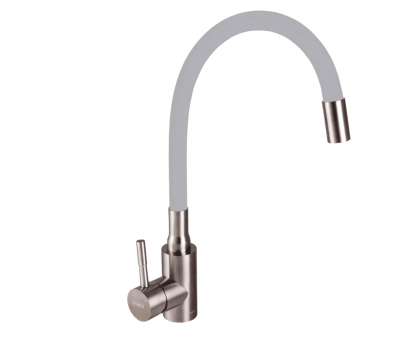 Haiba SUS 011 (HB3890) ﻿смеситель для кухни из нержавеющей стали с высоким гибким серым силиконовым изливом 