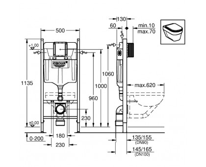 Инсталляция Grohe Rapid SL 3в1+клавиша смыва Grohe Skate Cosmopolitan (3884000G-38732KF0)