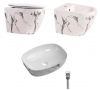 Комплект Qtap Robin Marble 3 в 1 унитаз (QT13332381АSMR) биде (QT13551381GMR) раковина (QT04116302MR)