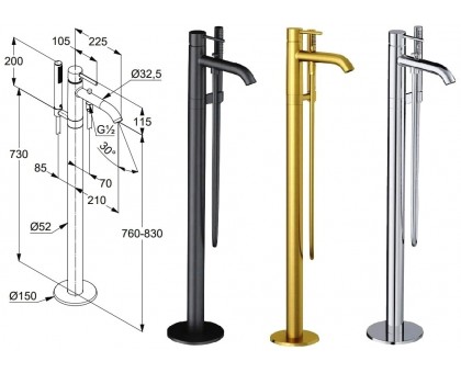 Напольный смеситель ﻿KLUDI BOZZ DN 15 (38590N076) матове золото