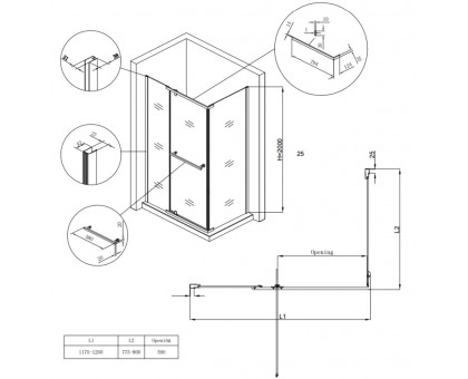 Душевая кабина без поддона Koer SR SC01-120x80x200-TR-01 прозрачное стекло Easy Clean 8 мм хром (KR5353)