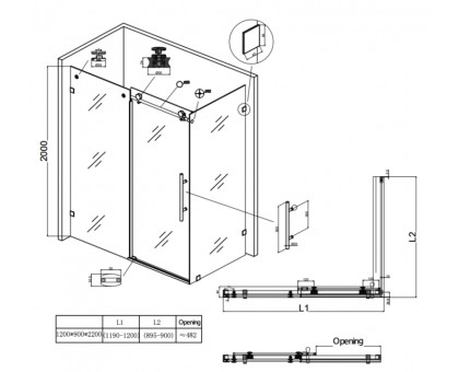 Душевая кабина без поддона Koer SR SC07-120x90x200-TR-01 прозрачное стекло Easy Clean 8 мм Хром (KR5370)
