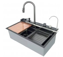 Мойка кухонная MIXXUS MH7546-SET-07 DECOR NANO-BLACK (MX9578)