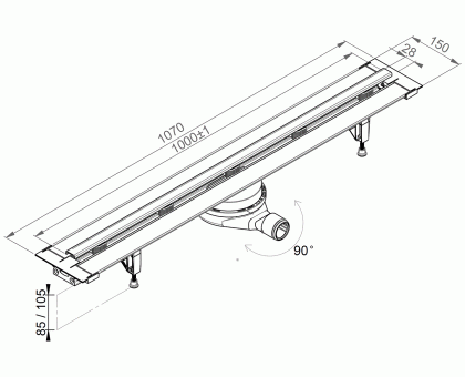 Линейный отрезной желоб Prevex EasyLine Classic 350-870 мм (EL-CLBR08A-003)