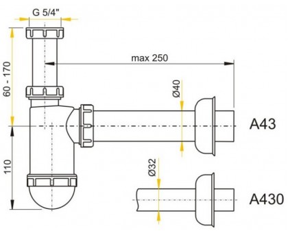 Сифон для раковины Alcaplast A430 с накидной гайкой 5/4