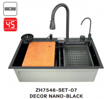 Мойка кухонная многофункциональная ZERIX ZH7546-SET-07 DECOR NANO-BLACK