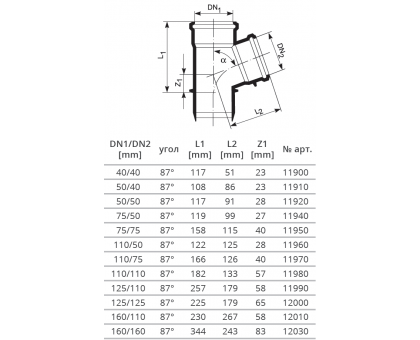 Каналізаційний трійник Magnaplast HTplus 40x40, 87° (11900)