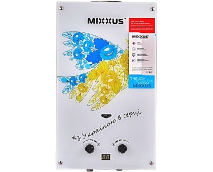 Колонка газова димохідна MIXXUS GWH-0410 BASIC GLASS 10 л/хв (WH0025) панель зі скла з квітами