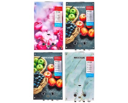 Колонка газова димохідна MIXXUS GWH-0410 BASIC GLASS 10 л/хв (WH0025) панель зі скла з квітами