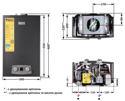 Газовая дымоходная колонка Thermo Alliance JSD20-10N-QB EURO+ 10л Black чёрная