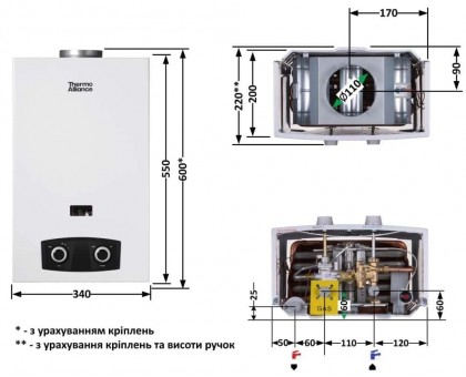 Колонка газовая дымоходная Thermo Alliance  JSD20-10YD 10 л PIEZO
