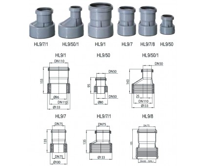 Перехідник HL9/1 DN110 ПП/ПВХ на чавун